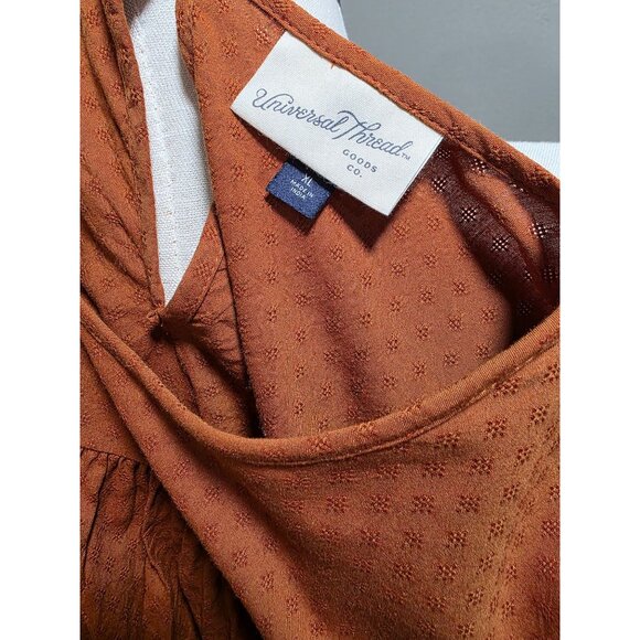 Rust Orange Long-Sleeve Textured Dress W/Eyelet Detailing & Elastic Waist By Uni - Picture 4 of 13